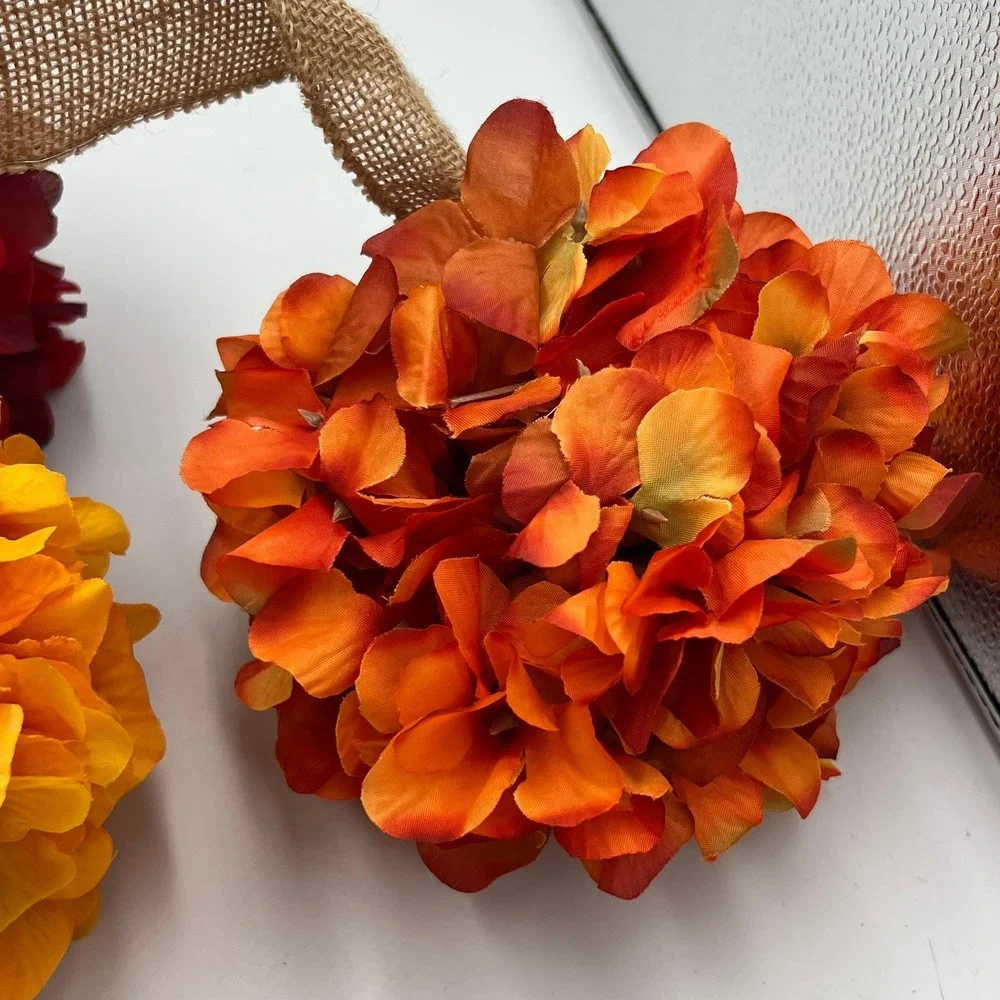 Marshalls Fall Floral Door Hanger Unisex OS Orange New Burlap Hydrangea Pom Pom